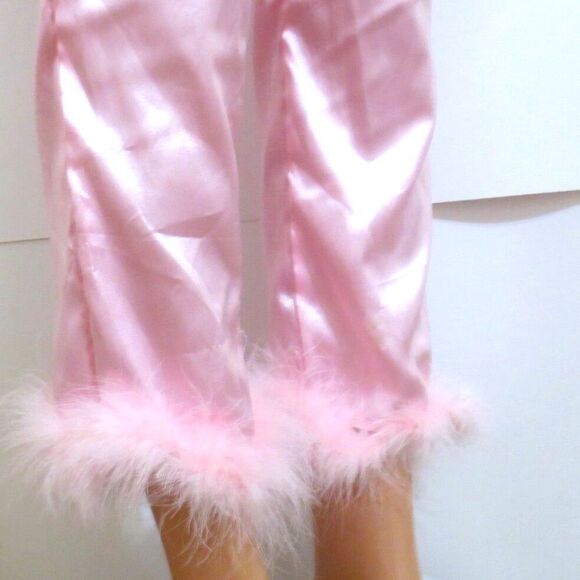 Pink Satin Feather Trim Pajama Pants Sz S NWOT - Picture 4 of 8